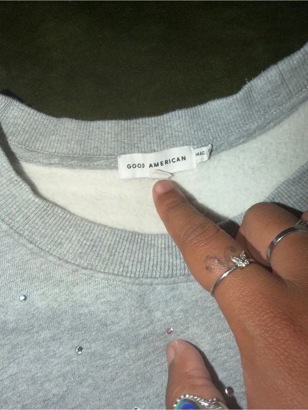 Good American Light Grey Crystal-Embellished Sweatshirt